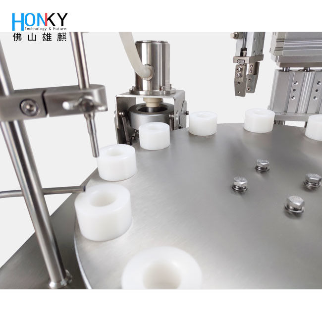 Desktop Roll-On Bottle Tube Filling Machine dengan Servo Motor Capping dan Ceramic Pump untuk Cosmetic Gel Filling di 304 stainless steel