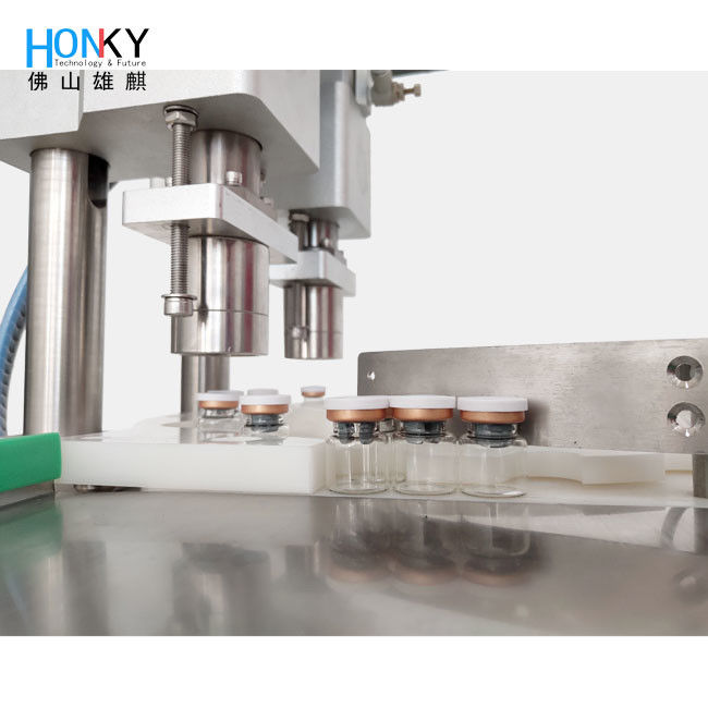 Desktop 10ml Vial Cap Crimping Machine dengan 60 bpm Kecepatan dan 4-6kg/cm2 Tekanan Udara untuk penutup yang tepat