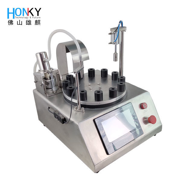 Desktop Semi-Automatic Vial Filling Machine dengan Pompa Keramik Presisi Tinggi untuk 0.6-6ml Range pada 30-40BPM Kecepatan